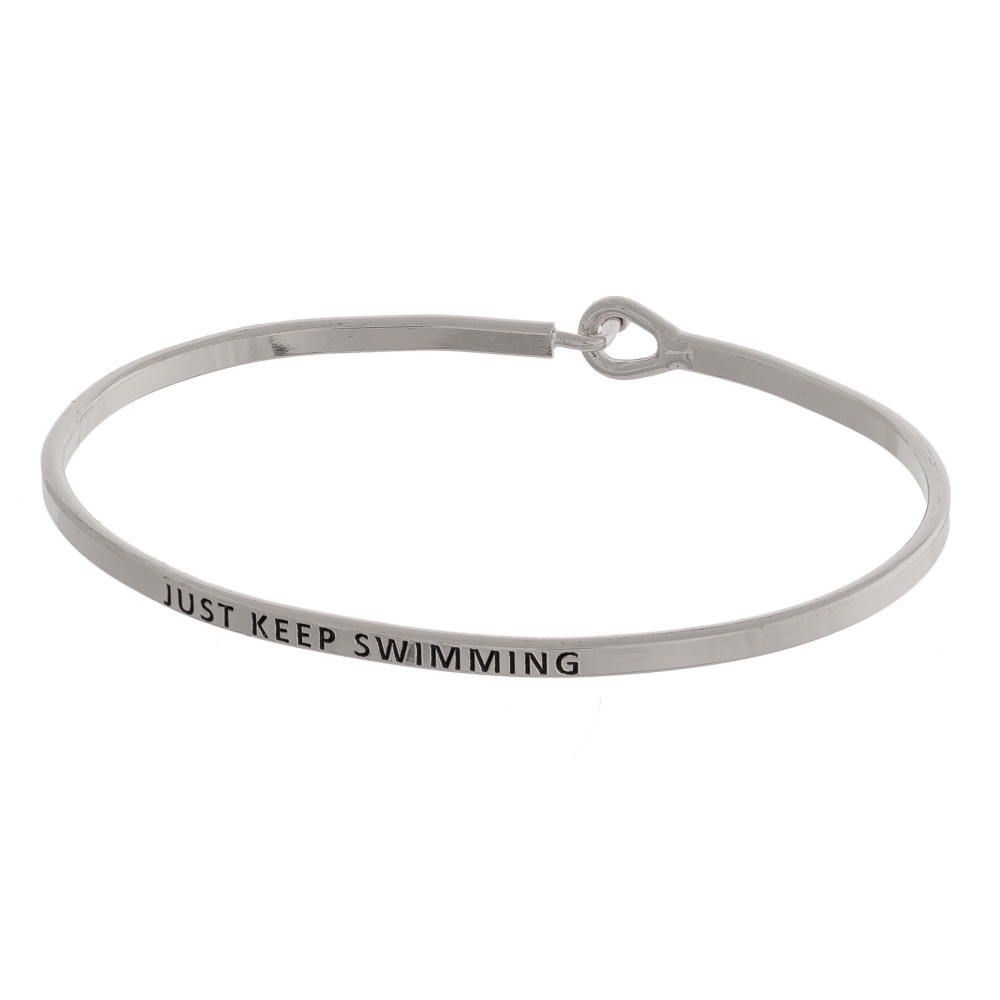Inspirational Bangle Bracelet - Just Keep Swimming - Silver